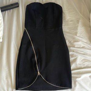 Black revolve super down dress with silver zipper